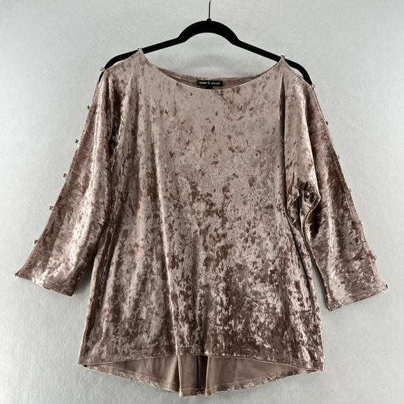 Cable & Gauge Tops - Cable & Gauge Velvet Blouse Womens Size M Rhinestone Dolman Slit Sleeve Pink